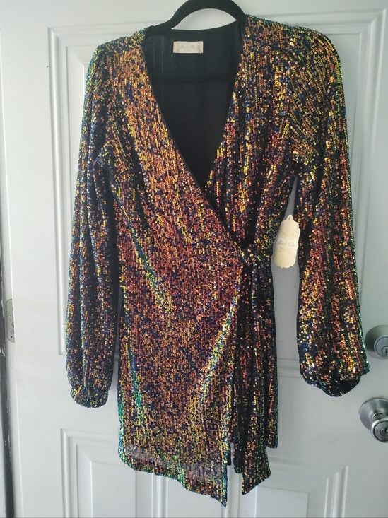 Altar'd State Dresses & Skirts - NEW ROMPER ALTAR'D STATE RAINBOW SEQUINS BISHOP SLEEVES DRESS XS 0-2 NWT